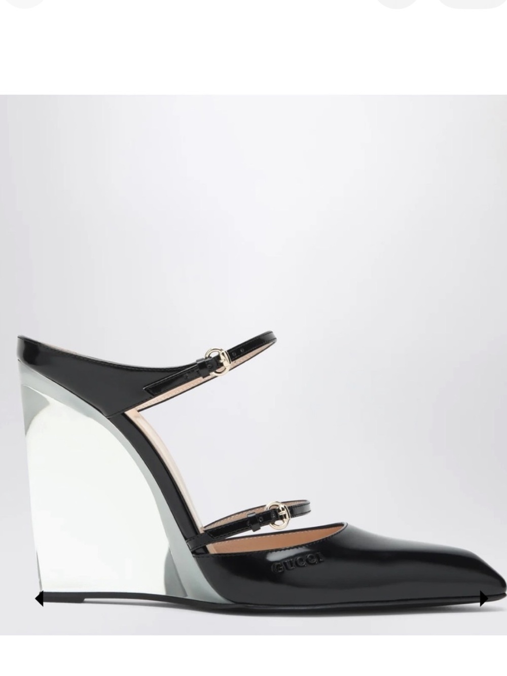 Gucci Black Patent Leather Pointed Mary-Jane Mules with Clear Block Heel - Picture 2 of 11